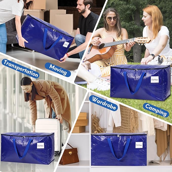 2-Pack Extra-Large Heavy-Duty Storage Totes with Reinforced Handles, Durable Zippers & Waterproof Material — Perfect for Space-Saving, Moving, Shipping and Travel (BlUE)