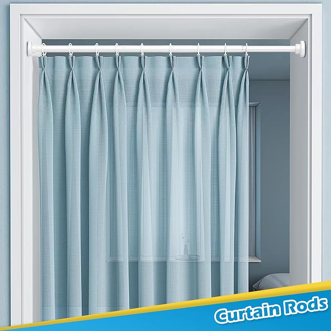 Spring Tension Rods 33 to 45 inch Adjustable Tension Curtain Rod No Drilling Expandable Small Tension Rod White Spring Loaded Curtain Rods for Windows, Doors, Doorway, Closet