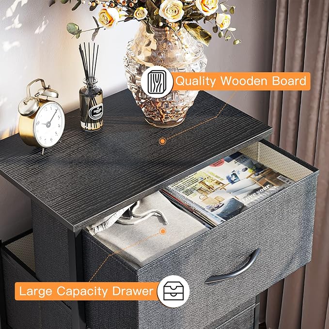 ODK Small Dresser for Bedroom with 4 Storage Drawers, Dark Grey | Dresser Chest of Fabric Drawers with Sturdy Steel Frame for Small Space, Wood Top