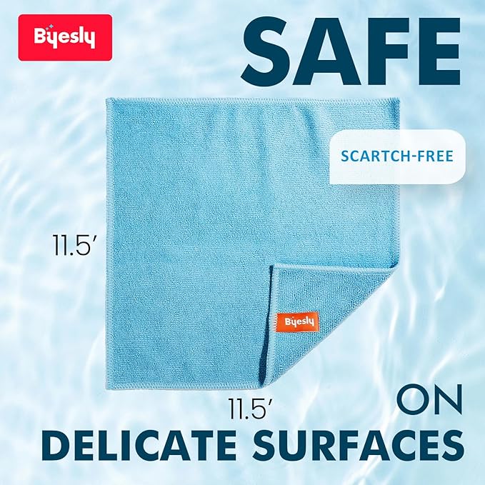 24-Pack Microfiber Cleaning Cloth, 11.5x11.5 Microfiber Towels for Cars, Dishes & House, for Detailers, Chefs & Efficient Home | Scratch-Free, Lint-Free, Ultra Absorbent(Blue/Green/Grey)