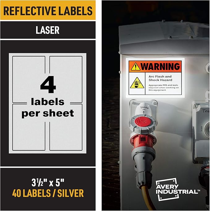 Avery Printable Reflective Stickers, 3.5" x 5", Silver Labels, 40 Blank Sign Decals (61584)
