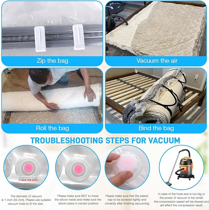 Mattress Vacuum Bag Twin/Twin XL Space Saver Mattress Vacuum Seal Bag with Straps for Moving Double Zip Seal Reusable Mattress Compression Vacuum Storage Bags
