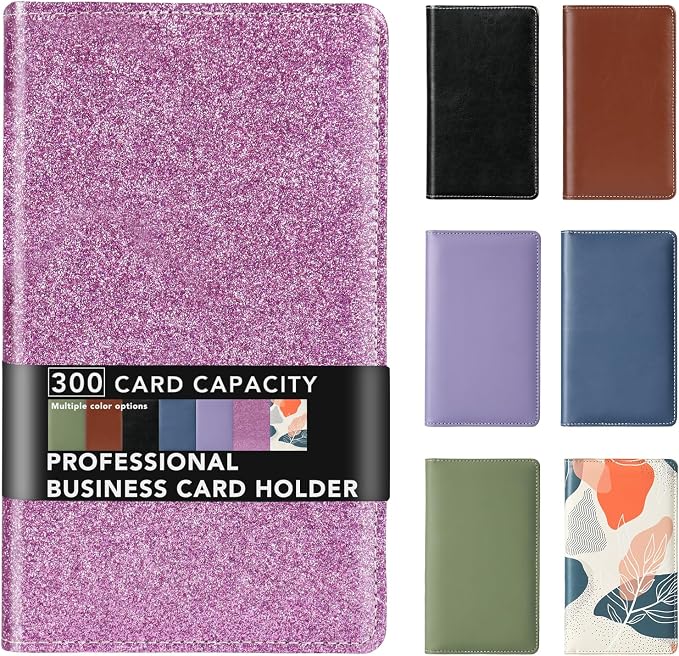 Leather Professional Business Card Holder Organizer Book - 300 Card Capacity Premium PU Folder with Soft Cover, Name Card Credit Cards Binder for Men/Women, Starry Purple