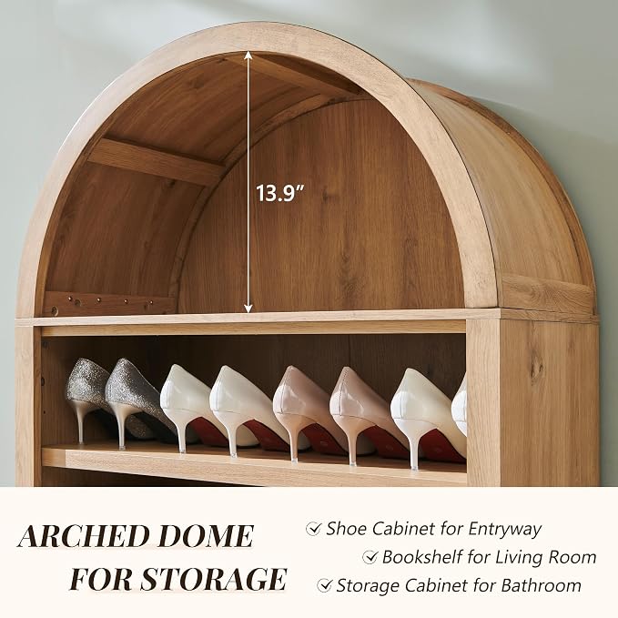 IFGET 71" Tall Arched Shoe Storage Cabinet, 7 Tiers 28 Pairs Wooden Shoe Rack with 3 Adjustable Shelves, Freestanding Shoe Closet Shelf Organizer for Entryway, Hallway, Living Room (Natural)