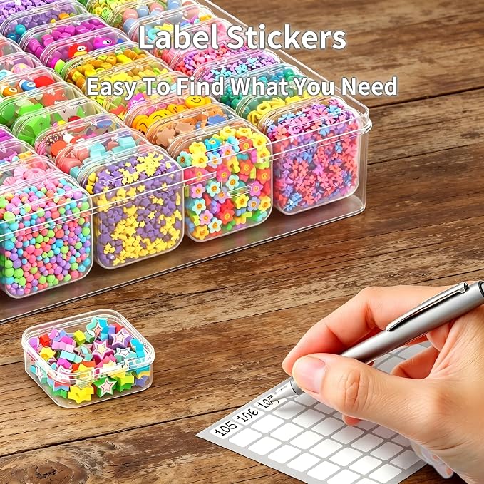 Bead Organizer Box, 61pcs Clear Plastic Storage Containers Set, Large Capacity Small Bead Organizers and Storage Cases with Labels, for Jewelry, Crafts, Diamonds Storage