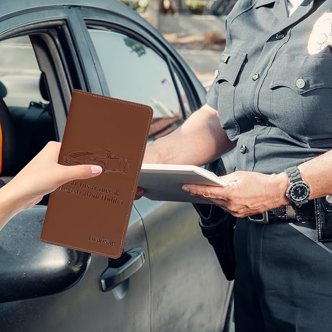 TILDOSAC Car Registration & Insurance Card Holder Leather Auto Glove Box Organizer Document Wallet with Magnetic Shut
