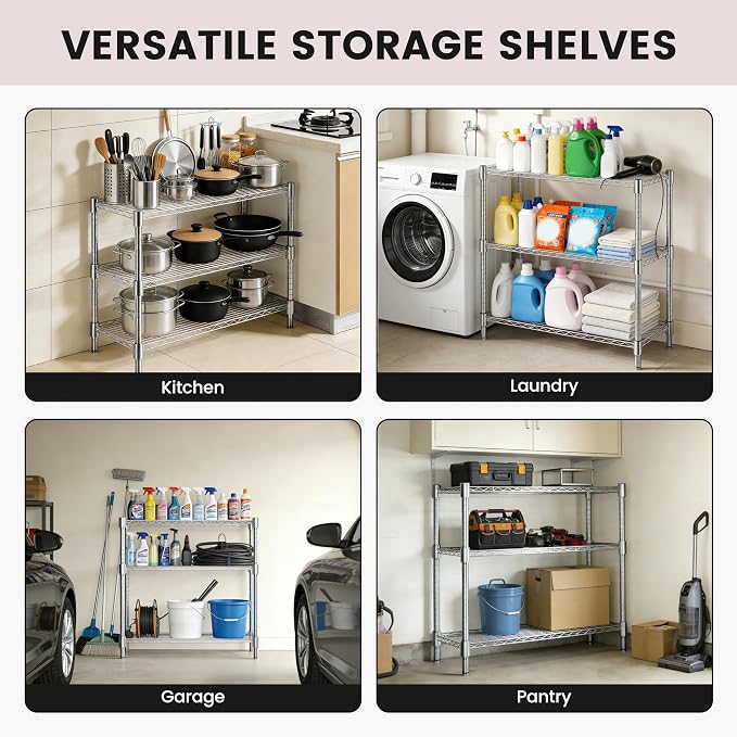 Xcity Storage Shelves, 3 Tier Heavy Duty Metal Shelving Unit, 1200 LBS Adjustable Steel Wire Shelf for Commercial, Pantry, Kitchen, Garage, 14" D x 36" W x 36" H, Chrome