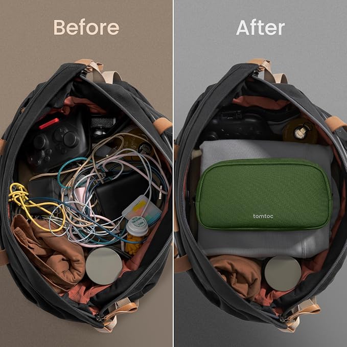 tomtoc Electronics Organizer Travel Case, Water Resistant Travel Bag Cable Organizer for Essentials, Tech Pouch Accessories Carry Storage for Cord, Phone, Cables, Airpods, USB Flash Drive, Daily Items | Water Resistant Tech Pouch Accessories Travel Bag...