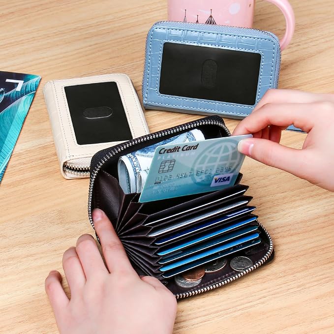 Credit Card Wallet, RFID Card Case Wallet, Zipper Card Cases Holder for Men Women, RFID Blocking, KeyChain Wallet, Compact Size Card Organizer Case for Women