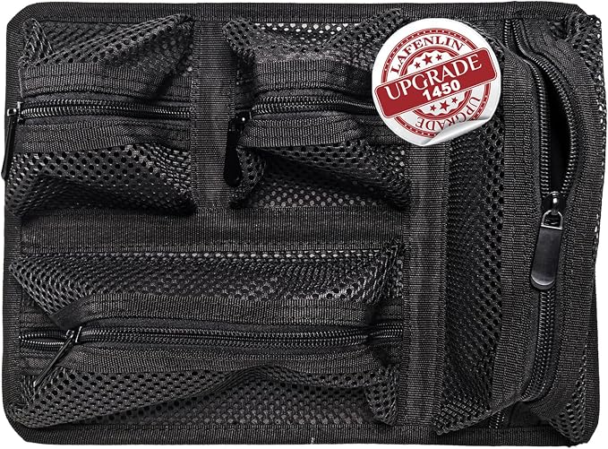 LAFENLIN UPGRADED Lid Organizer for Pelican 1450 Case [No Tools, Max Space] - 4-Pocket Thick Mesh for Photographers & Divers, Secures Camera Gear & Tools in Hard Cases, Hook & Loop Mount (No Screws)