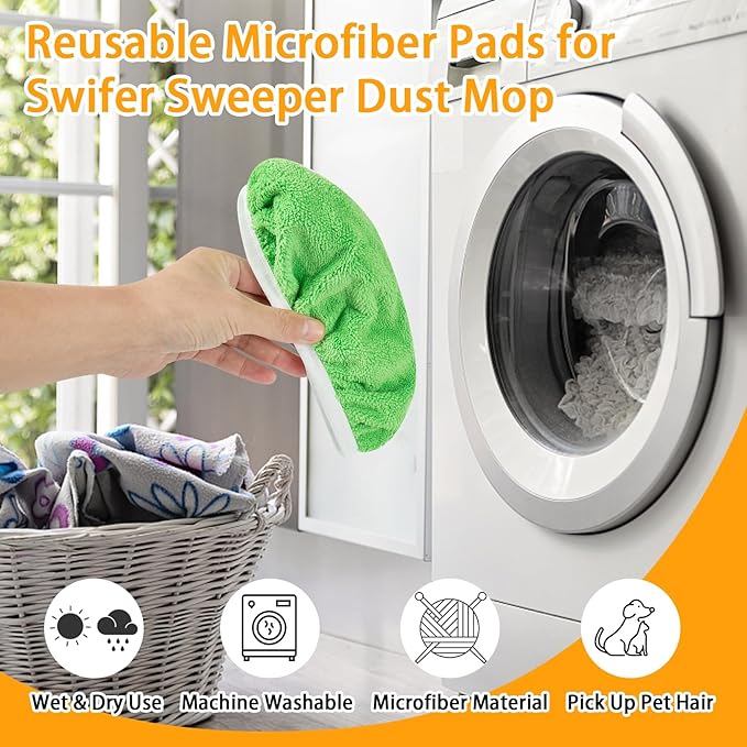 Unoutur Reusable Dry Sweeping Cloths Microfiber Wet Mop Pads Compatible with Swiffer Sweeper Mop Replacement Sweeping Mopping pad Refills for Hardwood Surface Floor Cleaning (16PCS)