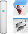 Basicwise Handheld Vacuum Sealer Machine with 24-pc Reusable Bags Food Storage Kitchen Organization Sous Vide Cooking Pantry Preservation Refrigerator Management Meal Preparation & Airtight Sealing