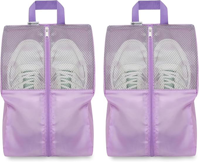 Shoe Bags For Travel, Used As For Storage or Shoe Travel Bag, Space Saving When Travelling With This Travel Shoe Bags For Packing, Sneaker Bag. (Light Purple, 2 Pack, Large)