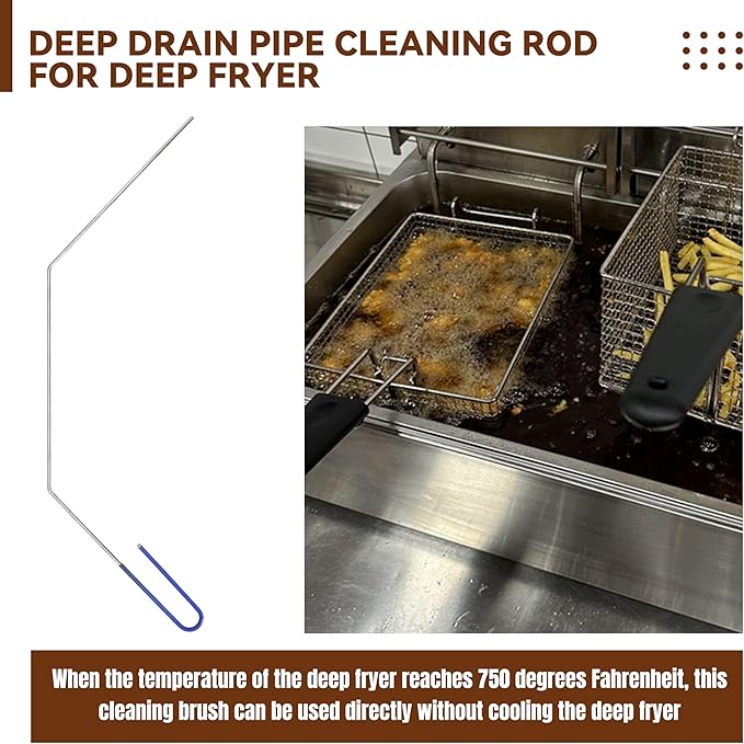 Deep Fryer Cleanout Rod 25" Stainless Steel Angled Drain Cleaning Unclogger Tool for Commercial Kitchen, Restaurant Fryer, 1 PCS