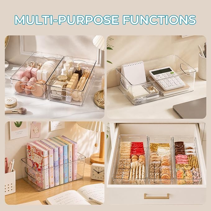 UFORU 10 Pack Clear Plastic Pantry Organizers and Storage with Handles | Non-slip Bottom Stability, Space-Saving Stackable Design, Clear Visibility, Thickened Plastic, Multi-Scene Storage Solutions