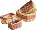 4PCS Woven Storage Baskets Set, Small Baskets for Organizing, Square Handwoven Paper Rope Organizer Bins for Shelves and Home Storage (Natural & Pink)