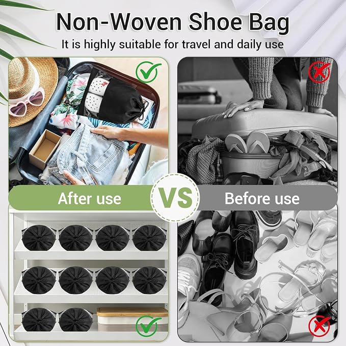 Large Shoe Bags for Packing with Clear Window, 17.3" X 12.6" Dustproof Drawstring Travel Shoe Storage Bags for Men & Women (5, Black)