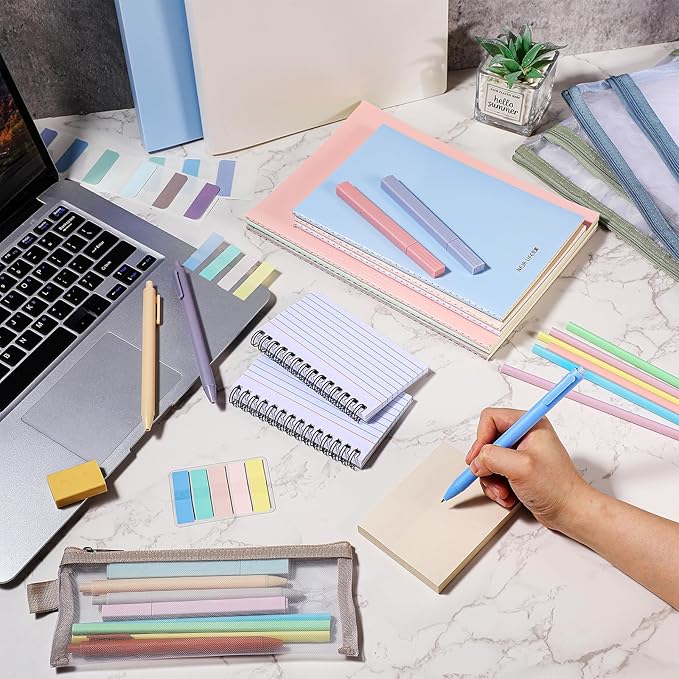 Colarr 54 Pcs Cute Notebook Stationery Set for Women, Bible Study Supplies, 6 Lined Notebooks, 36 Pens, Sticky Notes & Tabs, Bags & Folders for Work Journal Study College Office Supply(Morandi)