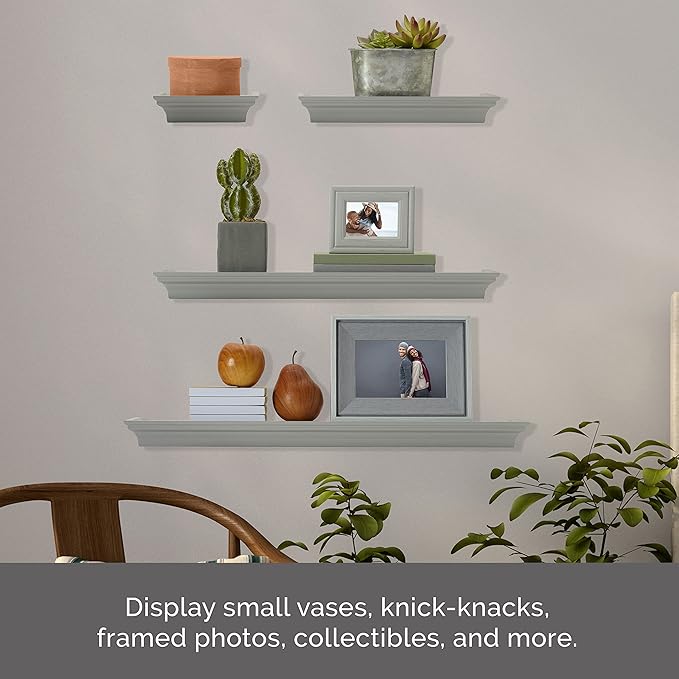 MELANNCO Floating Wall Shelves for Bedroom, Living Room, Bathroom, Kitchen, Nursery, Set of 4, Gray, 4 Count