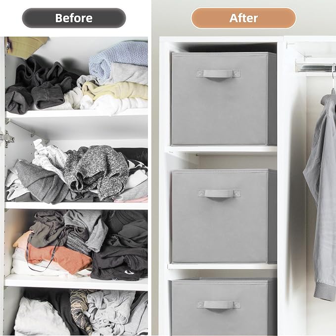 STORAGE MANIAC Storage Cubes, 13 Inch Collapsible Storage Bins with Handles, 8 Pack Fabric Foldable Bins for Organization, Durable Storage Bins for Closet, Shelves, Offices, 8-Pack Grey