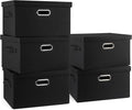 Graciadeco Medium 15" 21 Quart Collapsible Stackable Storage Bins with Lids, 5 Packs Black Foldable Fabric Closet Storage Boxes with Lids, Lidded Heavy-duty Linen Baskets(15x11x8)