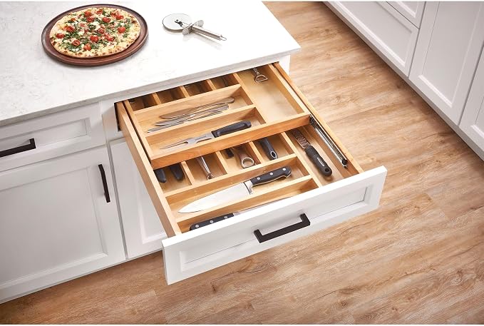 Rev-A-Shelf Maple Two-Tier Cutlery Replacement Drawer System w/BLUM Soft-Close for Face Frame Base Kitchen Cabinets, Kitchen Drawer Organizer, Min Opening Width of 21", 4WTCD-24HSC-1