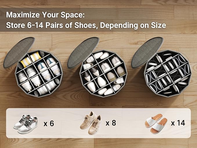 Vailando Round Shoe Organizer, Fan Dividers for Wide Shoes & Boots, Gray, 2 Pack (Gray, 1 PACK)