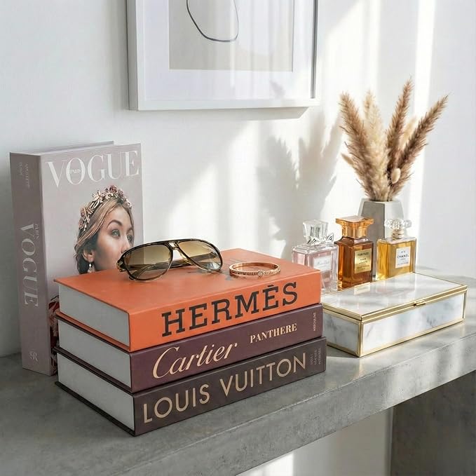 PROBENEX Glam Large | 4 PCS Faux Decorative Books for Home Decor | Not Real Books (Cardboard Boxes) | Coffee Table, Bookshelf & Shelf Styling Display Props for Living Room, Office