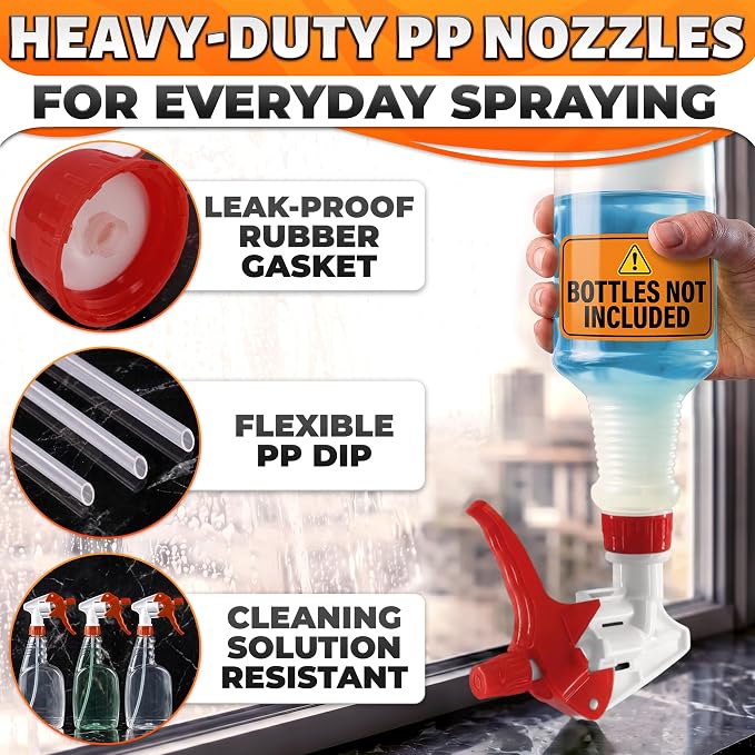 Spray Bottle Nozzle Replacement 12 Pack, Fits 8-32oz Bottles (Red) | Replacement Trigger Sprayer Heads for Bottles; Fits 28-400 Thread, Trim-to-Fit Tube; for Cleaning, Garden & Pet Carefor