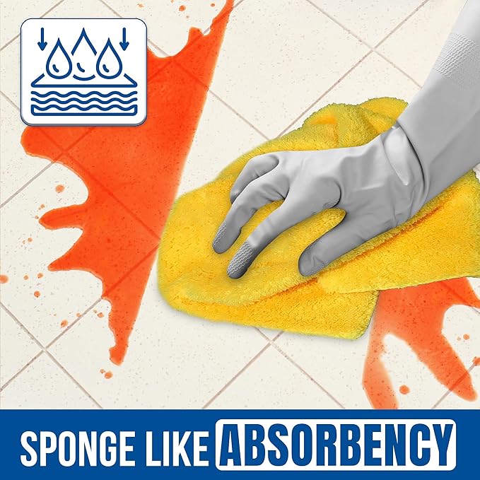 Towelogy® Super Absorbent Microfibre Cloth | Absorbs Over 10x its Weight in Water | Sponge-Like Absorbency | Multipurpose Scratch-Free Cleaning Cloth for Household Use (Yellow)