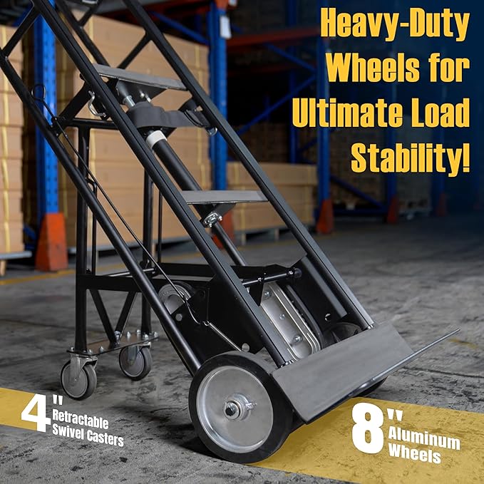 Olympia Tools 1200lbs Appliance Auto-Recoil System Hand Truck - Heavy Duty Hand Cart - Industrial Stair Climbing Furniture Dolly - Dual Aluminum Hand Truck & Rubber Treads Wheels for Stairs Climber