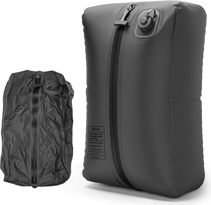 Reeyee Electric Vacuum Compression Bag Kit, 20L Portable Travel Packing Cube with Built-in Pump, Type-C Rechargeable, Odor & Waterproof Anti-Rip TPU, Saves 60% Space Storage bags (1, Gray)