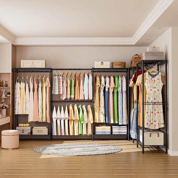 SINGAYE Heavy Duty Portable Closet Metal Clothes Racks Wardrobe with Shelf | Armoire Garment Rack Coat Rack with Adjustable Shelves Organizer and Storage for Hanging Freestanding Clothes Clothing Black