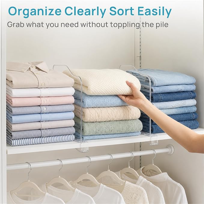 Vtopmart 12" Extra Tall x 11.7" Deep Shelf Dividers, 12 Pack | For Closet Organization, Maximizes Closet Vertical Space, Easy to Install, Fit Deep Shelf Thicknesses From 0.4" to 1.35"