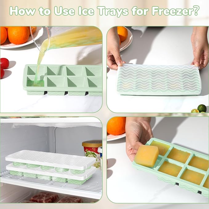 Doasuwish Ice Cube Trays for Freezer with Lids, 2-Tbsp 10-Cube Square & Heart Ice Trays, Covered Ice Molds for Iced Coffee & Cocktails, Freeze 30mL/15mL Portions -2 Pack