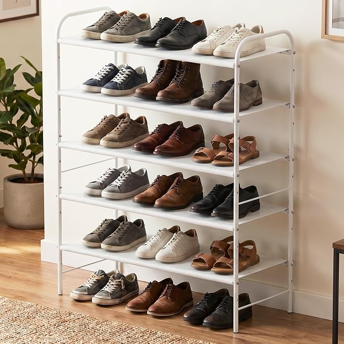 Simple Houseware 5-Tier Shoe Rack Storage Organizer, 15-24 Pairs, White | Space-Saving Shoe Shelf with Sturdy Metal Frame and Non-Woven Fabric Shelves for Entryway, Garage & Corridor