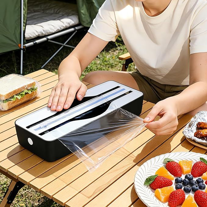 Dual-Slot Multifunctional Kitchen Cutter | For Cling Film, Aluminum Foil, and Parchment Paper Storage & Cutting | Easily Cut Two Materials at Once (Black(magnetic))