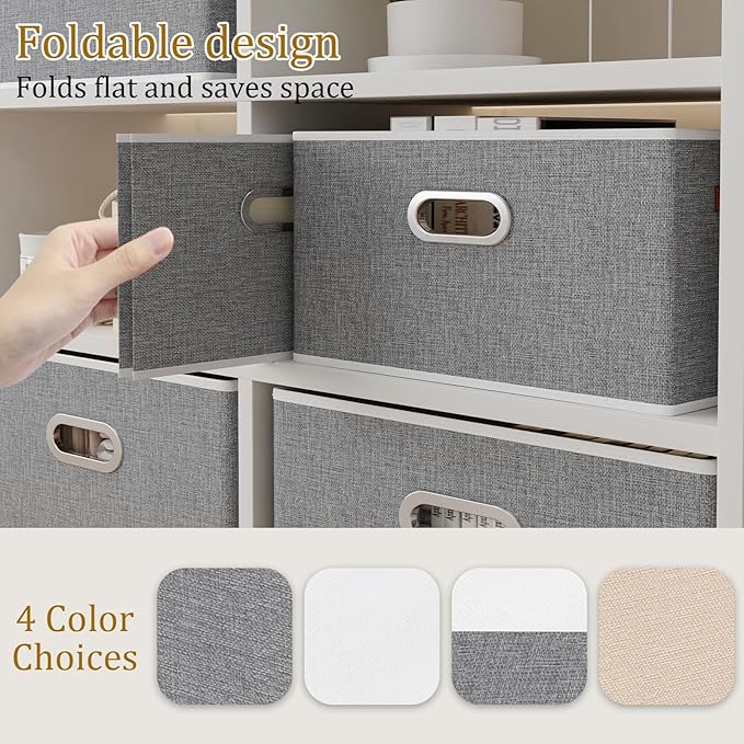 Yawinhe Fabric Storage Baskets,13.0x9.1x7.9in,White/Grey,2-Pack | Foldable Storage Bins for Shelves, Closet Bins for Organization, Collapsible Storage Baskets for Towels, Rectangle Basket