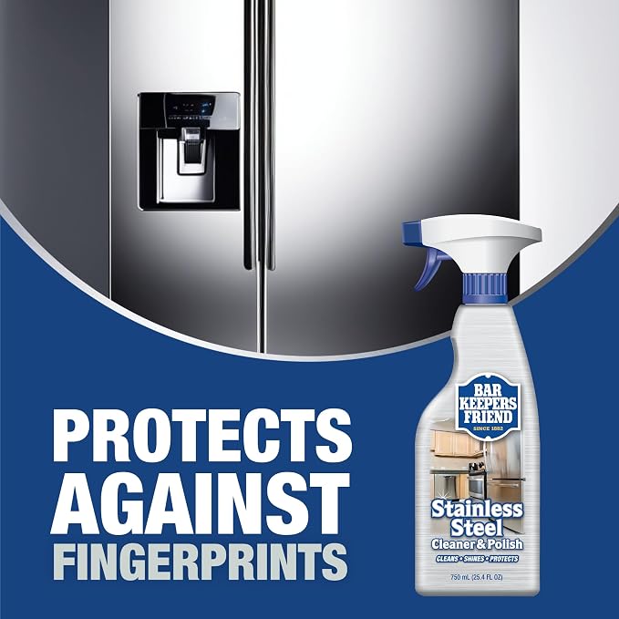 Bar Keepers Friend Stainless Steel Cleaner and Polish Spray (2 x 25.4 oz) Removes Oily Fingerprints, Hard Water Stains, Grime & Food Debris without Scratching or Dulling Appliances & Surfaces
