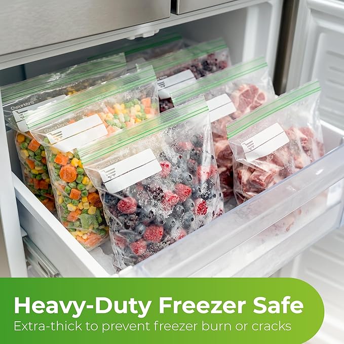 Freezer Bags 1 Gallon Resealable – 100 Count - Extra Strong 2.4 Mil Thick Freezer Bags Gallon Leak Proof With Double - Zip