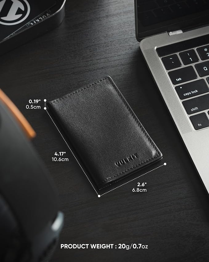 VULKIT Leather Business Card Holder 2 Sided Slim Business Name Card Organizer for Men or Women (Nappa Black)