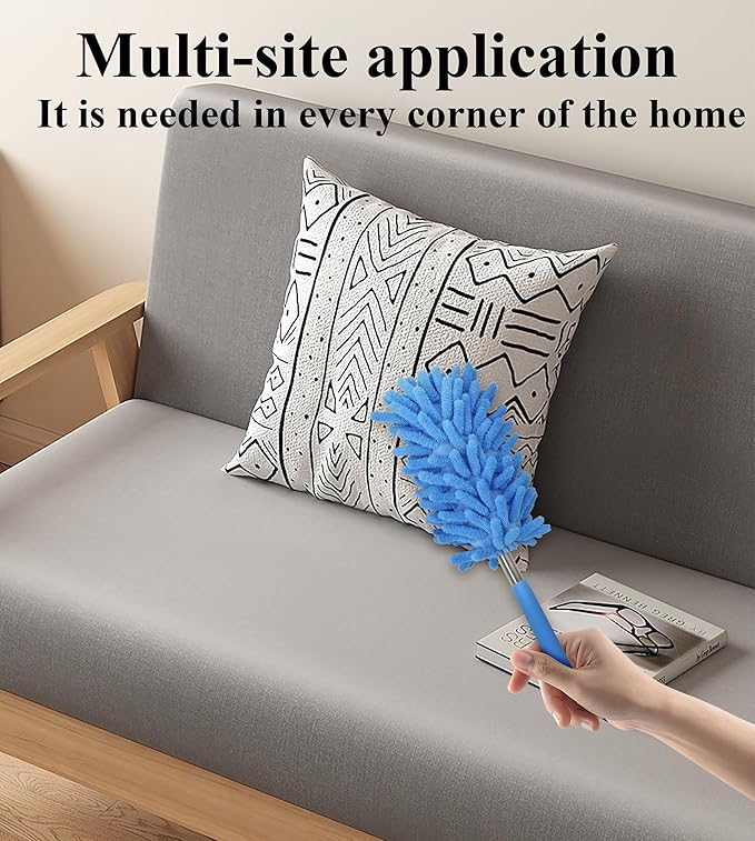 zdyCGTime Microfiber Duster, Microfiber Hand Duster Washable Microfibre Cleaning Tool Extendable Dusters for Cleaning Office, Car, Computer, Air Condition, Washable Duster(2Pack/Blue)