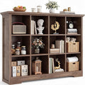 Aheaplus Wooden 12-Cube Storage Organizer with Charging Ports, Modern Cube Bookcase with Base, 4-Tier Floor Standing Open Cubbies Bookshelf, Cubicle Display Shelf for Home and Office, Cracked Oak