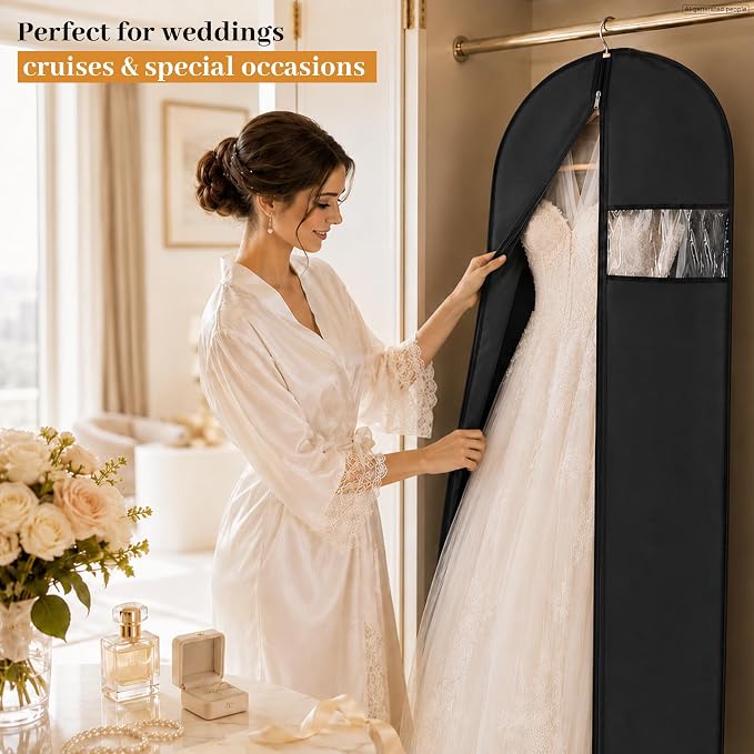 Lzerking 6-Pack Garment Bags for Dresses & Gowns 65” x 23” Suit Bag for Closet Storage, Black Hanging Clothes Cover with Handles for Travel, Waterproof, Dust-Proof