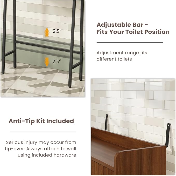 31" W Over The Toilet Storage Cabinet with Fluted Door,Bathroom Organizers and Storage with Adjustable Shelves, Mordern Over Toilet Organizer for Bathroom,Restroom,Laundry,Walnut