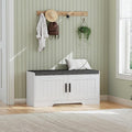 Homleke 2-Tier Storage Bench, Shoe Bench with Thickened Padded Seat Cushion, Entryway Bench with 2 Doors, Adjustable Shelf, 13.8" D x 37.4" W x 18.5" H, for Entryway, Living Room, Bedroom, White