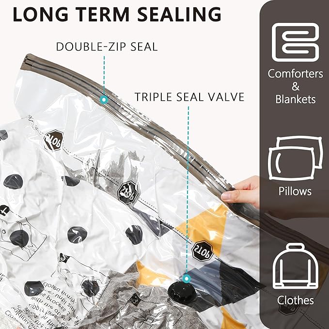 Vacuum Storage Bags, Compression Packing Space Saver Seal Bags for Clothing Bedding Comforters Blankets Pillows, 8 Combo