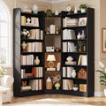 Unikito 71.3" Tall L-Shaped Corner Bookshelf, 7-Tier Bookcase, Black | Asymmetric etagere bookcase with baffle, freestanding storage organizer display shelf stand for home office, living room.