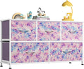 WLIVE Dresser for Bedroom with 5 Drawers, Wide Chest of Drawers, Fabric Dresser, Storage Organizer Unit with Fabric Bins for Closet, Living Room, Hallway, Tie-dye Print (Pink, Purple, Blue)