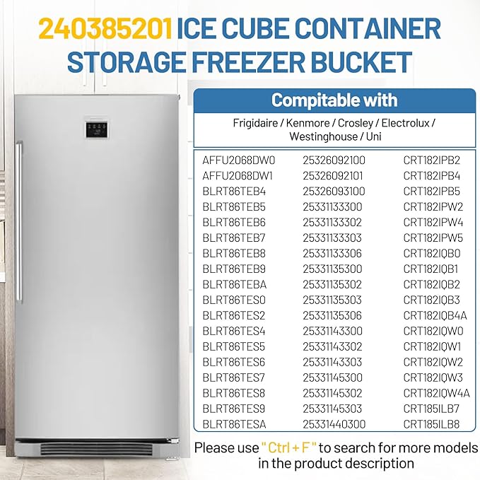 240385201 Ice Cube Container Storage Freezer Bucket Compatible with Frigidaire Kenmore Crosley Refrigerators Parts, Storage Freezer Bin Replacement 7240385201 891419 AP2116228 PS430380 EAP430380